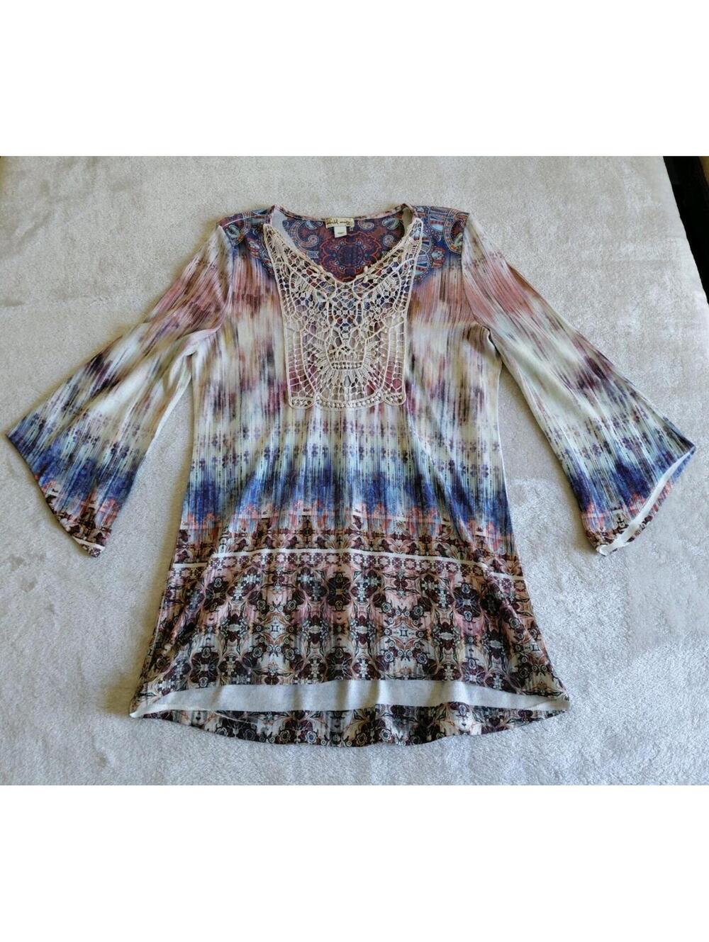 World Unity Womens Dress Size Small Bell Sleeve Bohemian Festival